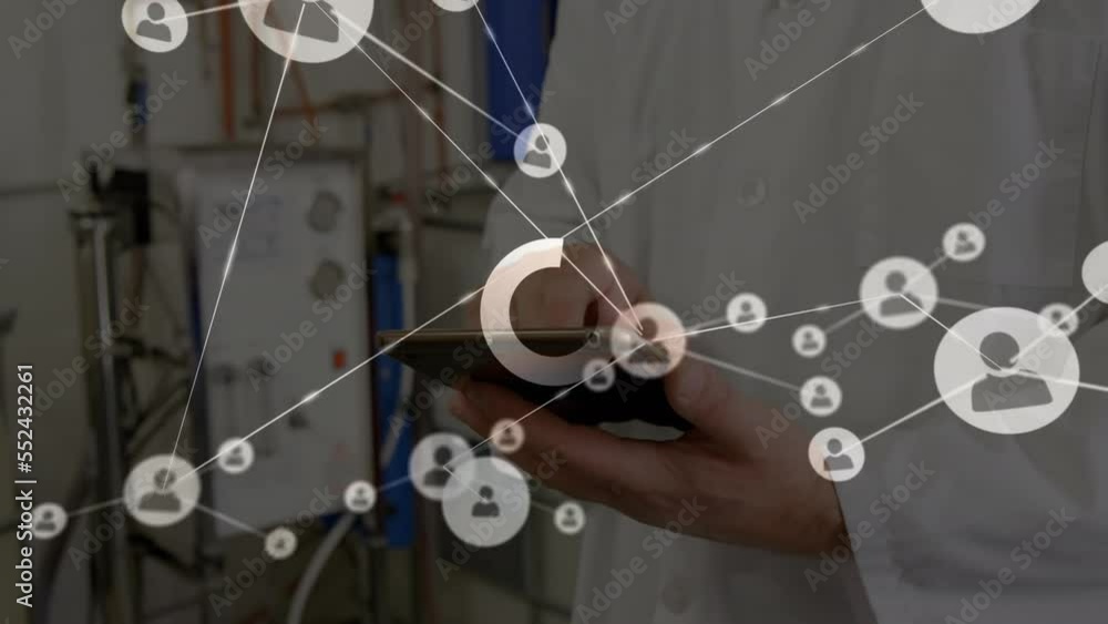 Aufkleber animation of network of connections over hands using tablet