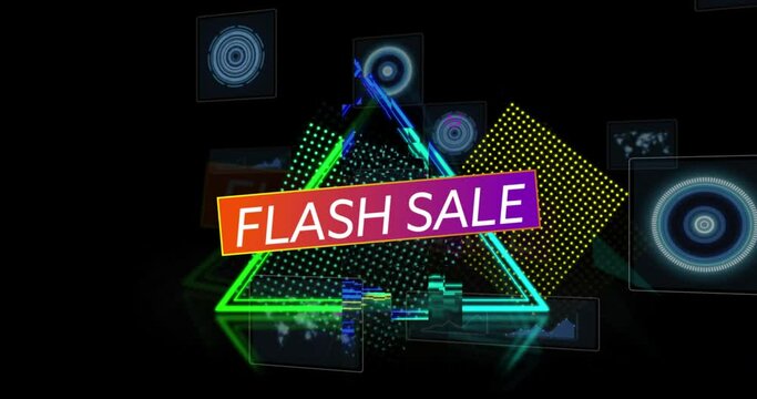 Animation of data processing over flash sale text - Powered by Adobe