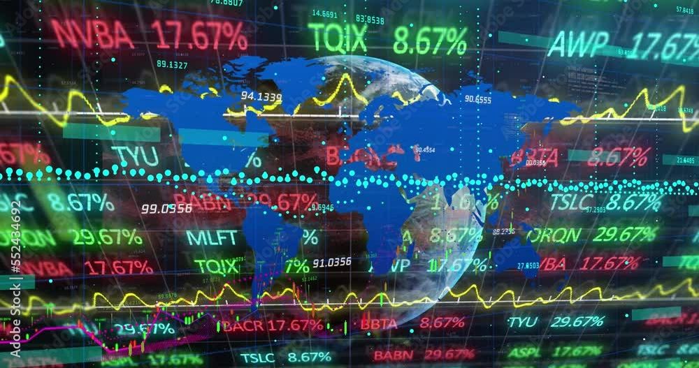 Poster animation of data processing over globe and world map