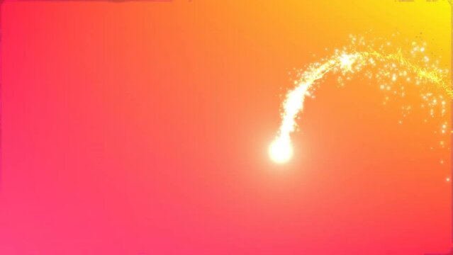 Animation of golden shooting star over pink and yellow gradient background