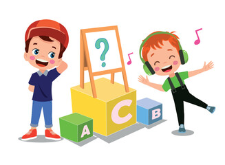 Vector illustration of cute kids with Abc blocks, abc letters