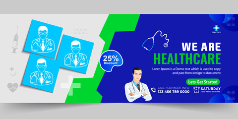 Medical health Social media cover template design. healthcare and medical Doctor banner. Realistic hospital webinar template.