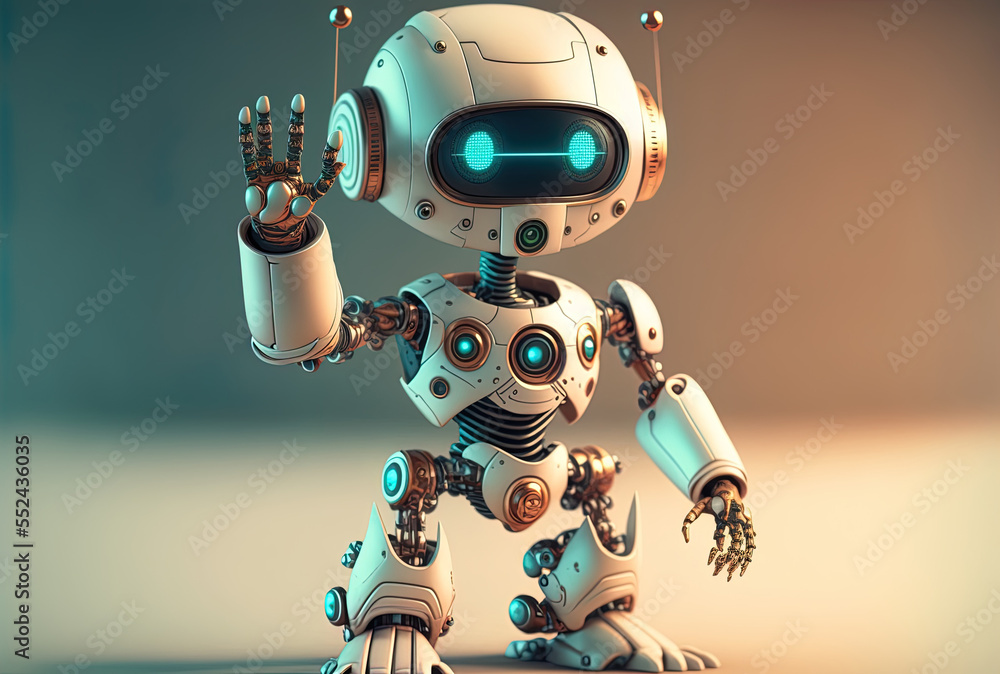 Poster charming robot with artificial intelligence doing a cartoon character gesture. generative ai