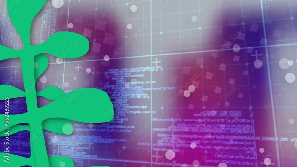 Poster animation of shapes over data processing on white background