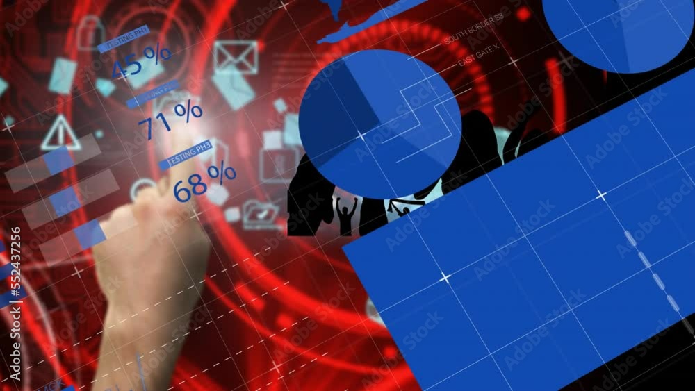 Poster Animation of data processing over shapes on black background