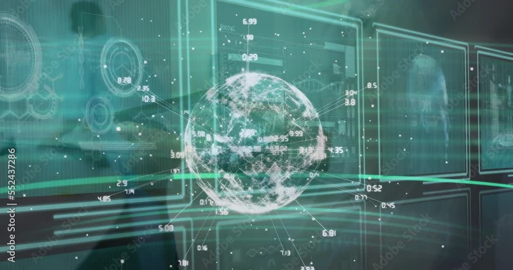 Aufkleber animation of data processing with globe over caucasian doctor