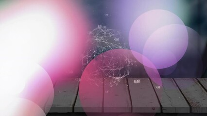 Animation of light spots and globe of connections with data processing over cityscape - Powered by Adobe