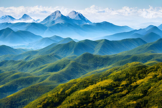 A View Of A Mountain Range From A High Point Of View. Generative AI.