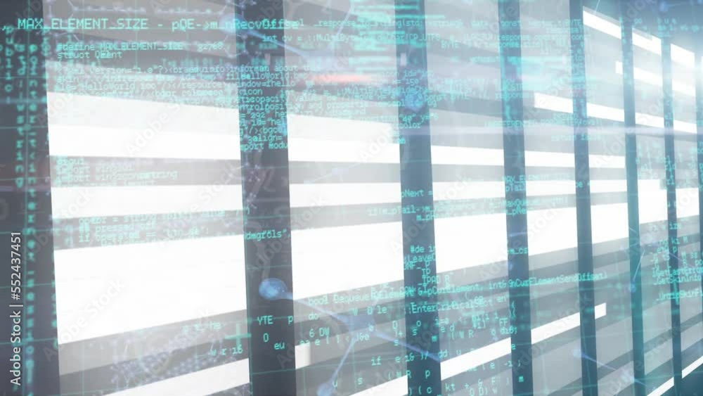 Poster animation of molecular structures and data processing over light trails against blue background
