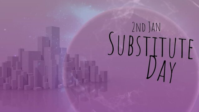 Animation of 2nd jan substitute day over globe rotating on violet background - Powered by Adobe