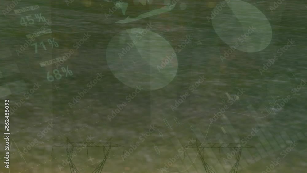 Poster animation of statistical data processing over low section of male soccer players playing soccer