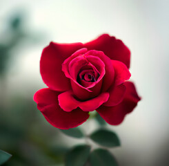 a close up of a red rose with a blurry background. Generative AI.