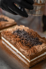 Pastry chef finishing a cake