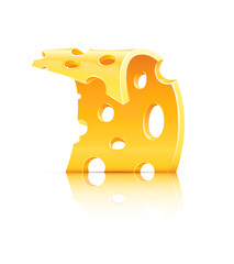 Slice of yellow porous cheese food with holes. Vector illustration