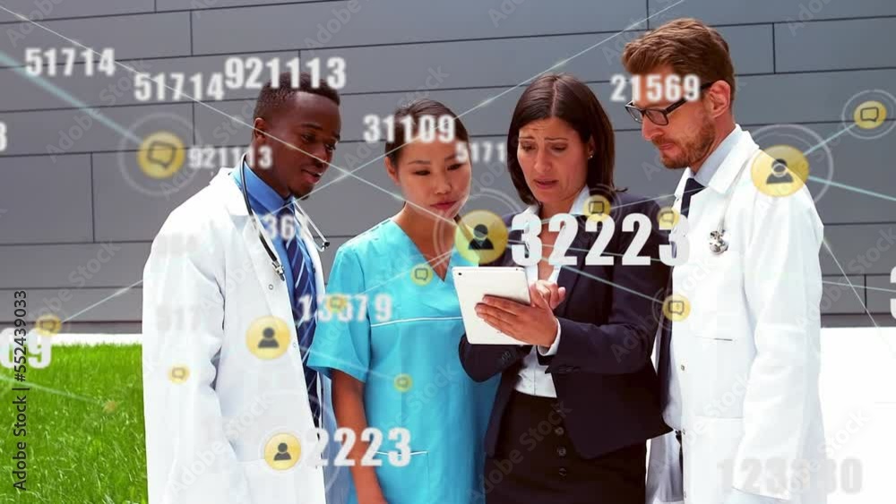 Poster animation of network of connections and statistics over diverse doctors using tablet