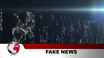 Animation of globe with fake news text over network of connections on black background - Powered by Adobe