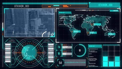 Animation of digital screen with data processing and cityscape - Powered by Adobe