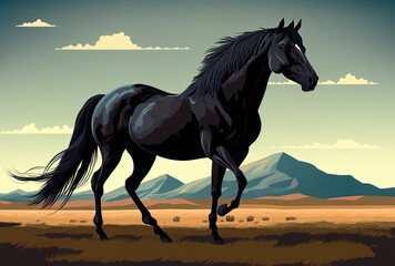 Obraz na płótnie Canvas Dark stallion in a pasture. Generative AI
