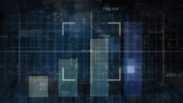 Animation of squares and financial graphs in navy space