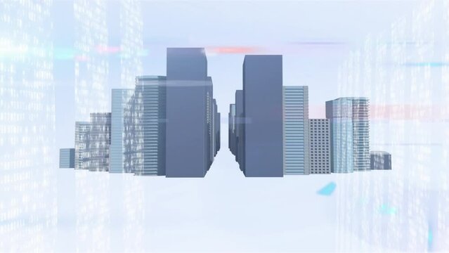 Animation of lights, data processing and buildings in white space