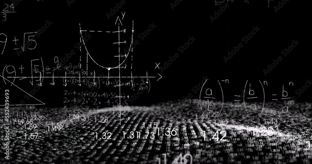 Poster animation of mathematical equations over data processing