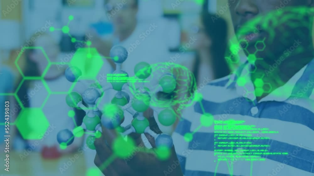 Aufkleber animation of data processing over diverse schoolchildren in lab