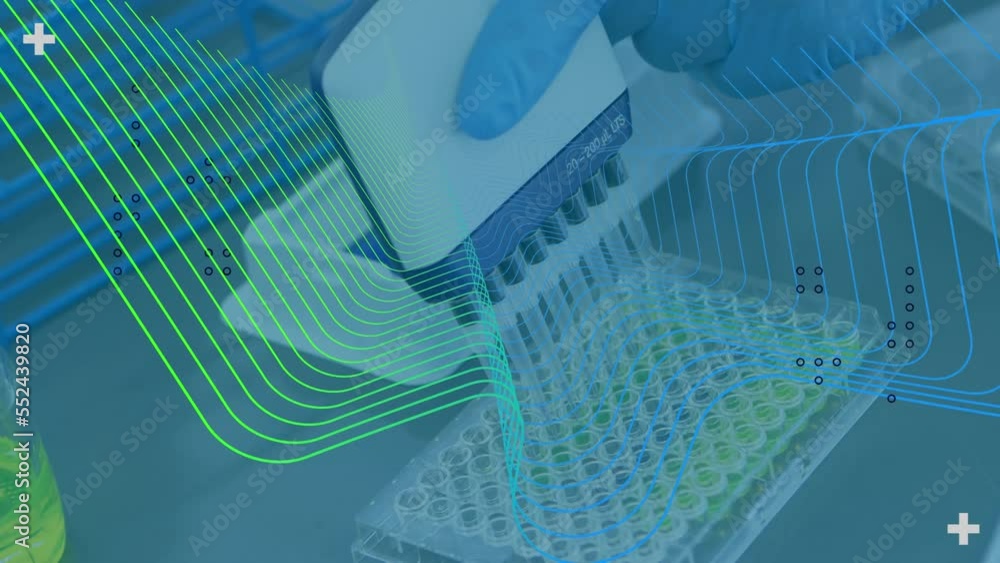 Poster animation of shapes over scientist in lab