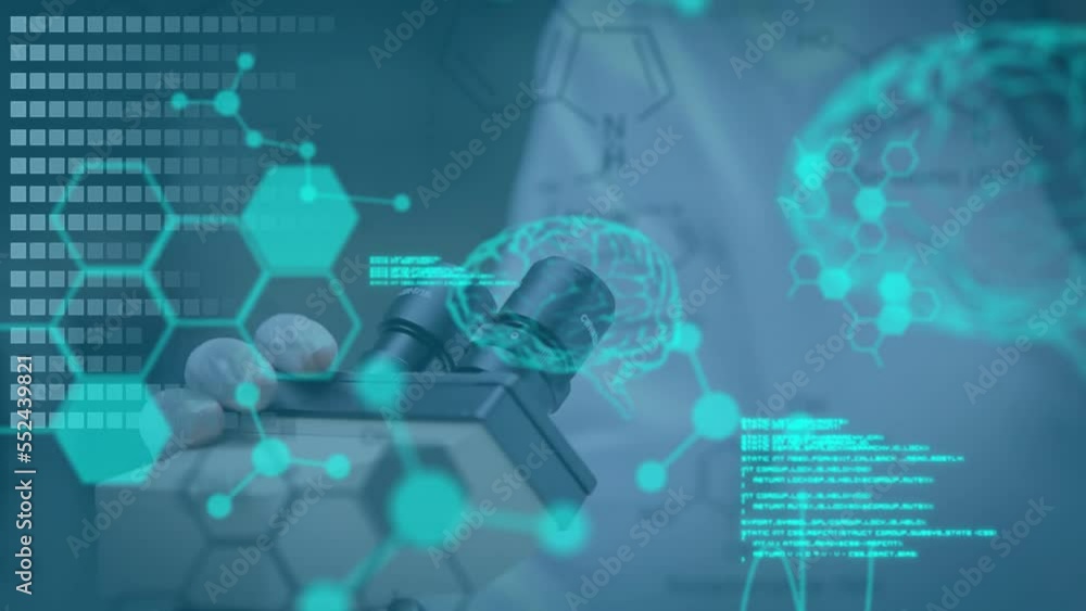 Aufkleber animation of data processing over caucasian male scientist in lab