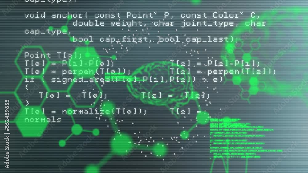 Poster animation of data processing over human brains and chemical structures