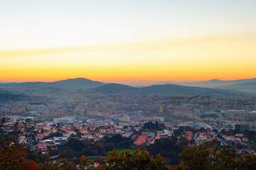 Sunset mountains cityscape Braga