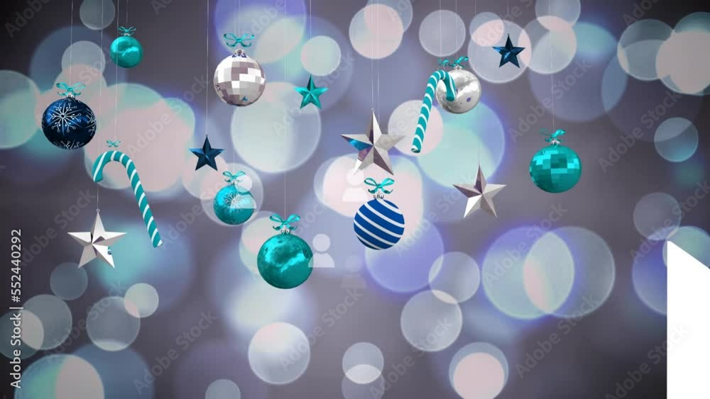 Poster animation of floating message icon with hanging decoration with bokeh effect in background
