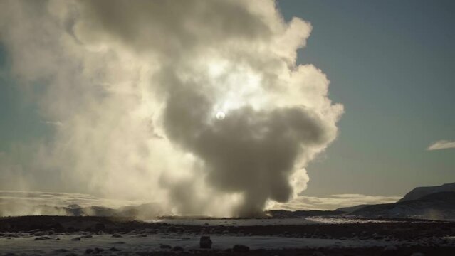 rising steam from a fumarole in Hverir geothermal area in iceland