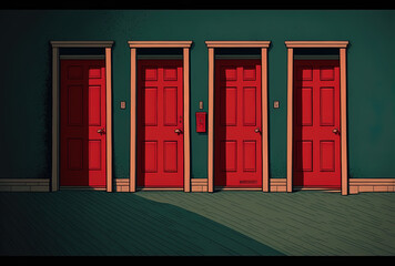 Red doors in a row, several. Generative AI