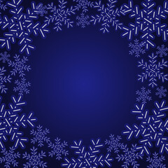 Vector illustration. Snowflakes on a blue background with a place for writing. Background, pattern, concept of New Year holidays, Christmas