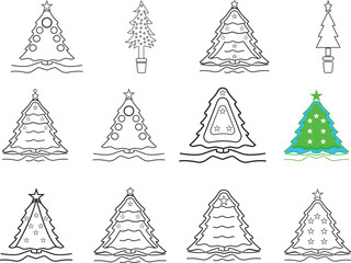 Merry Christmas Tree design outline  art vector file