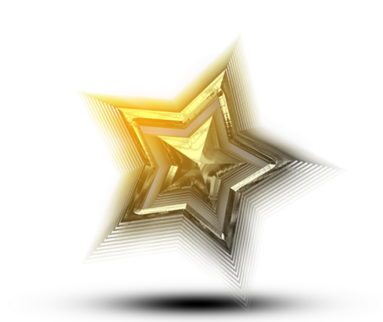 3d illustration, gold star with outline glow and intense light