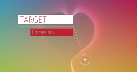 Animation of target processing over heart on colorful background - Powered by Adobe