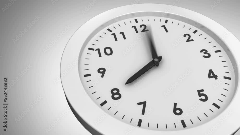 Poster animation of happy new year text over clock with fast periodic motion against white background