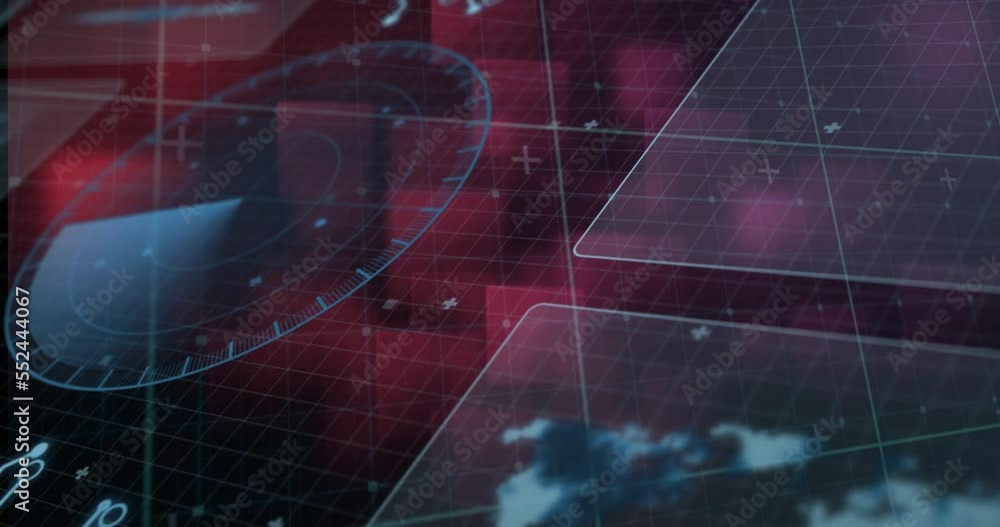 Poster animation of data processing over squares on black background