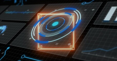 Animation of data processing over digital stadium on black background - Powered by Adobe