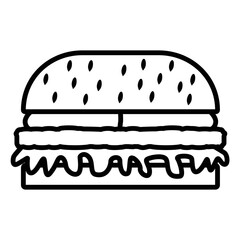 outline burger simple icon. Minimalistic style of fast food, hamburger shape, black line on white background, logo design