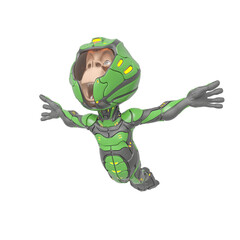 chimpanzee astronaut falling down