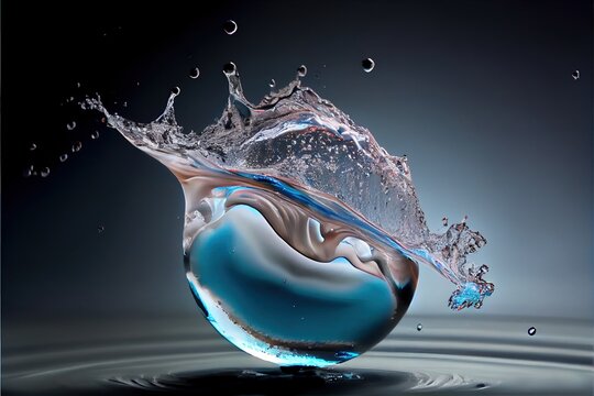  a water drop with a blue and white swirl and bubbles in it. Generative AI