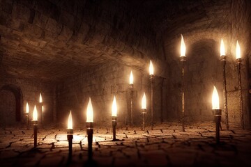 scary dungeon in candle light