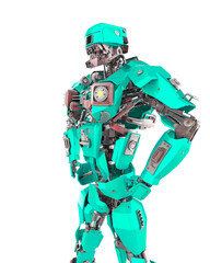 cyber mechis is doing a power pose side view