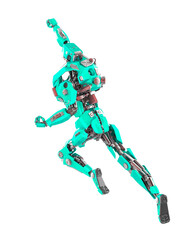 cyber mechis is flying up very fast rear view