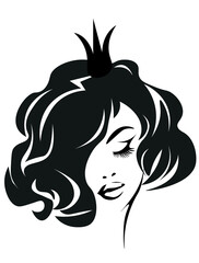 Beautiful woman face , keeping crown, hair salon sign, icon. Beauty Logo. Vector illustration.Hand drawing style	