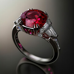 White Gold Ring with Large Ruby Stone and Diamonds made with Generative AI