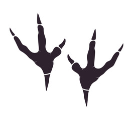 Fototapeta premium Oviraptor dinosaur footprint vector. Paleontology, history vintage. Paleontology dinosaur traces illustration.