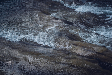 water flows in a mountain river